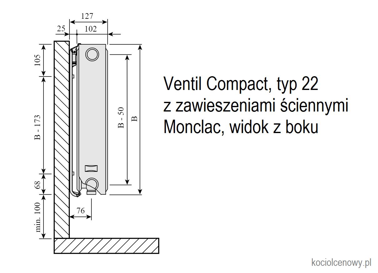 Grzejnik Purmo Ventil Compact (CV) 22 600x500