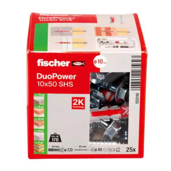 Kołki rozporowe Fischer DuoPower 10 x 50 S (op. 25 szt)