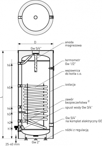 Schemat wymiennika c.w.u. Mini Tower pojemność: 100 - 140 litrów